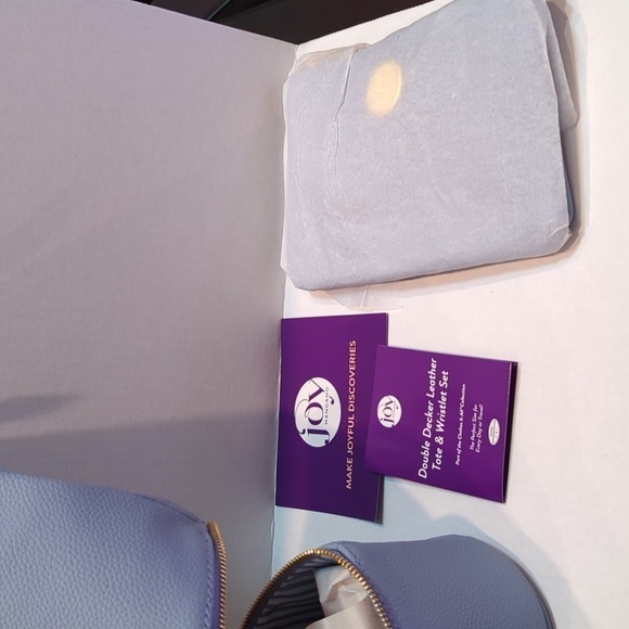 Joy Mangano Double Decker Tote w/Wristlet Set French Blue Pebble Leather New - Picture 6 of 11